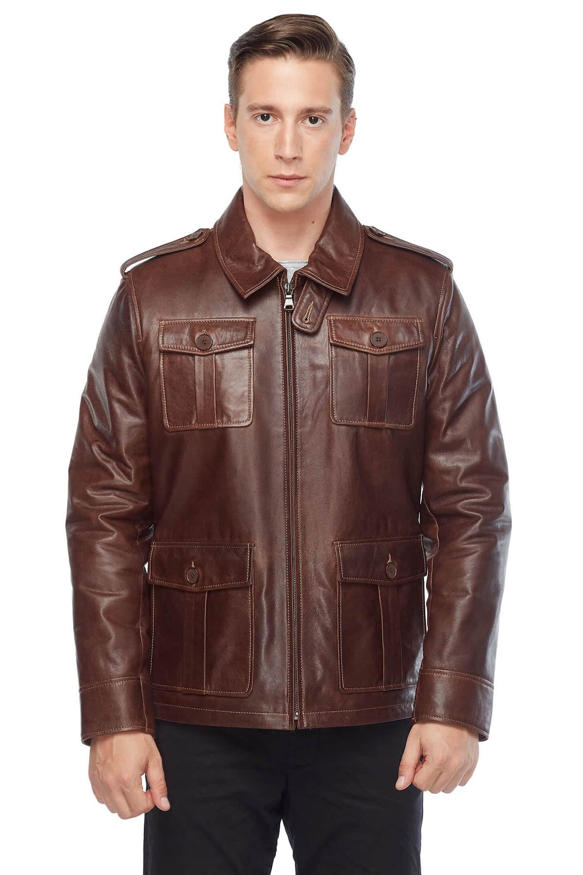 Jamie Campbell Bower Men's 100 % Real Brown Leather Jacket