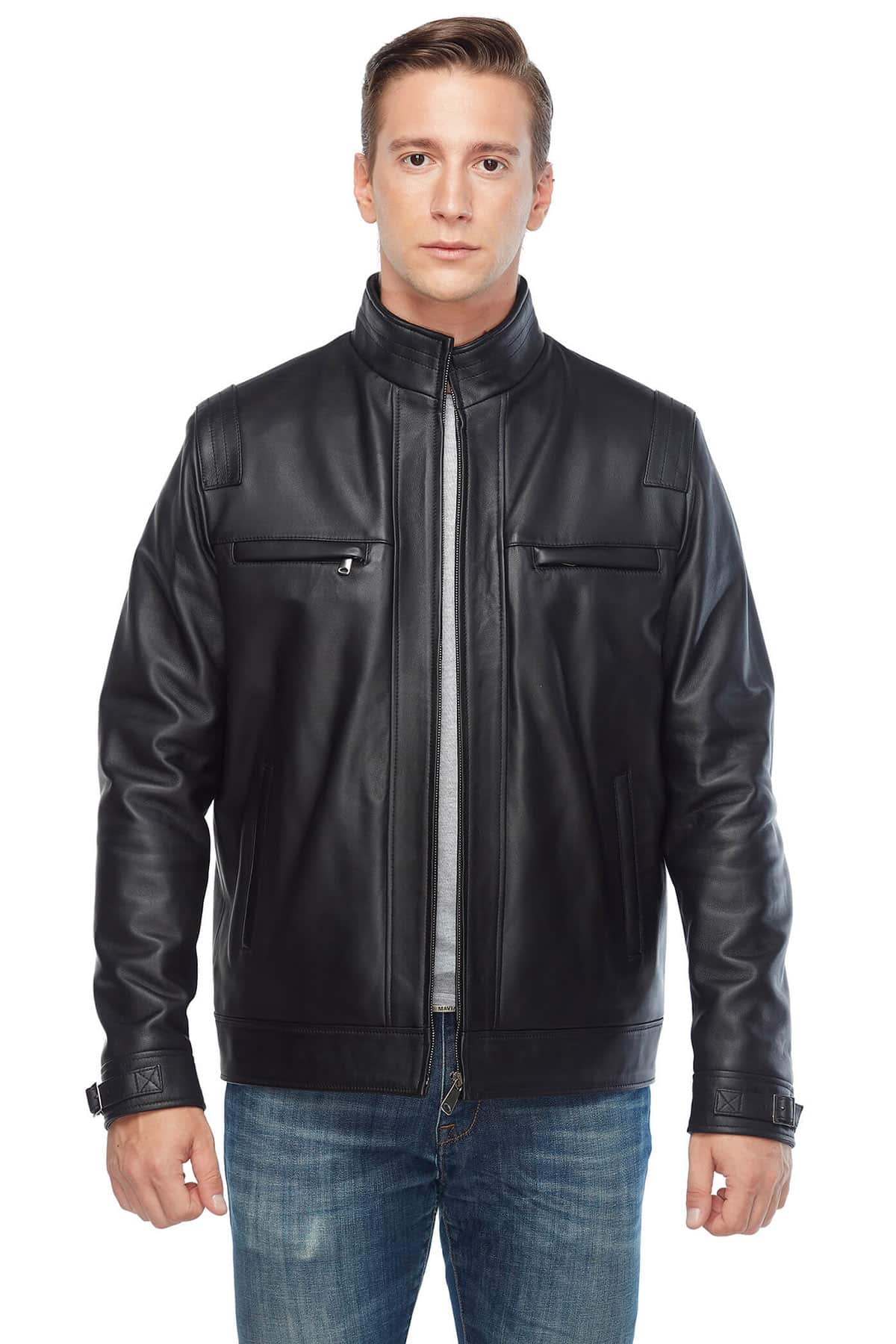 Jesse Wood Men's 100 % Real Black Leather Jacket