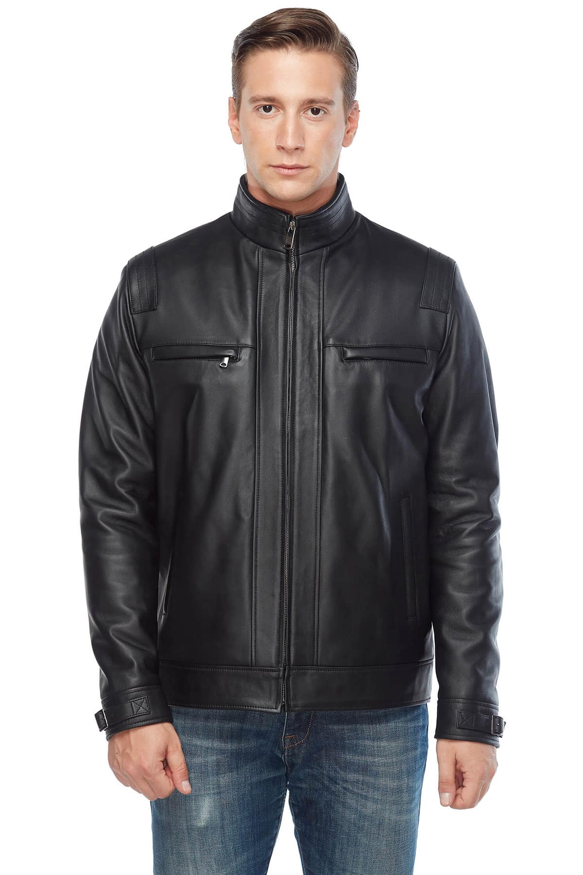 Jesse Wood Men's 100 % Real Black Leather Jacket