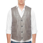 Joseph Men's 100% Real Grey Leather Taupe Vest