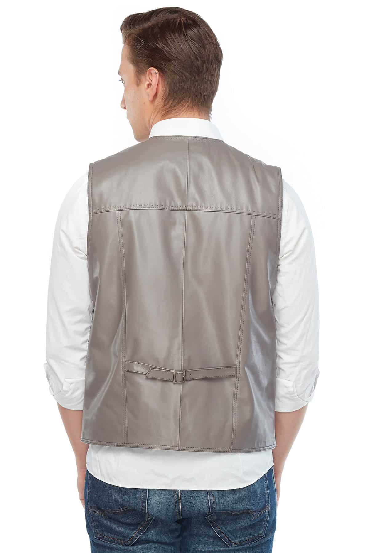 Joseph Taupe Genuine Leather Vest Back