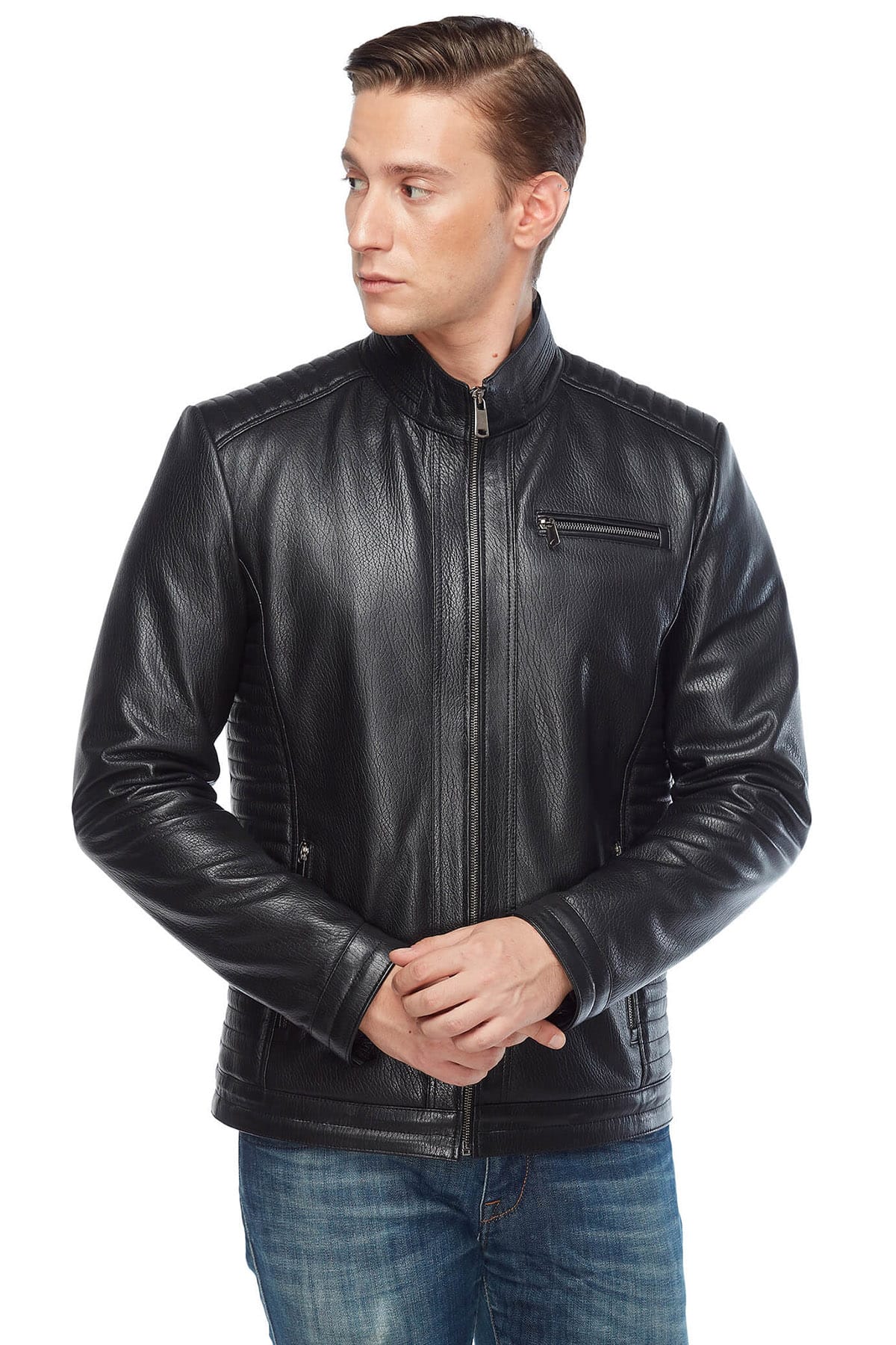 Jumbo Genuine Leather Men’s Coat in Black2