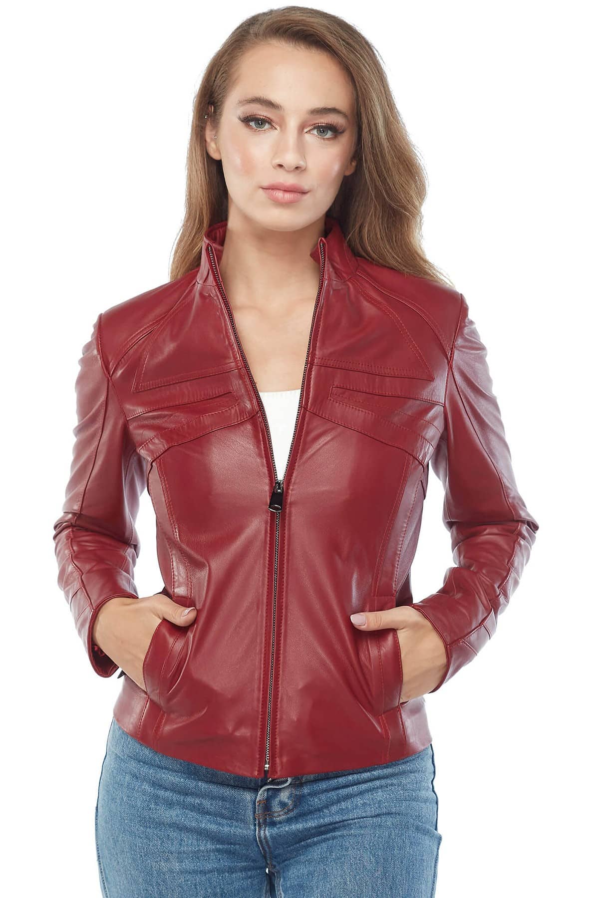 Karen Gillan Women's 100 % Real Red Leather Jacket