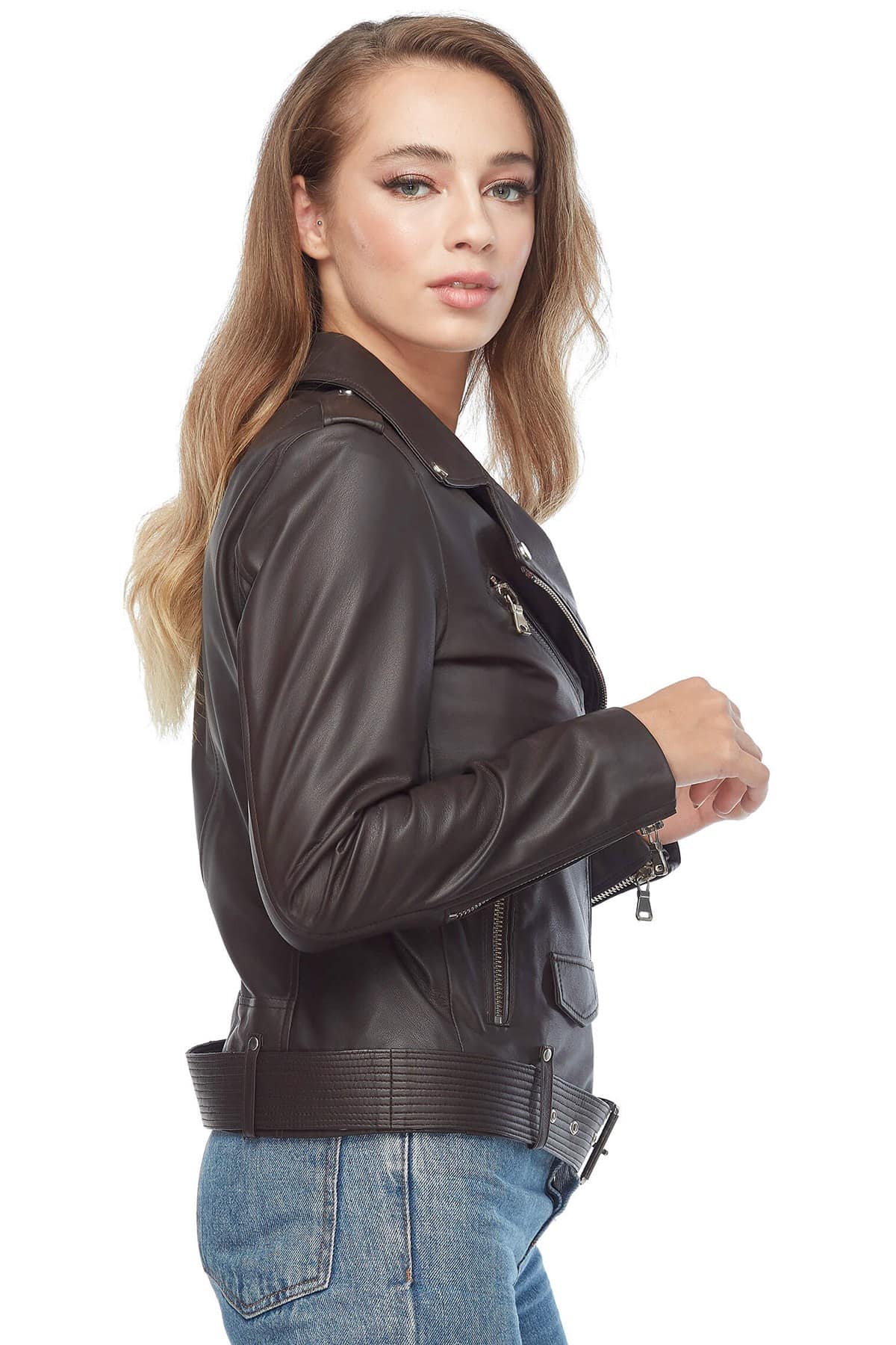 Katharine Women's 100 % Real Brown Leather Biker Jacket