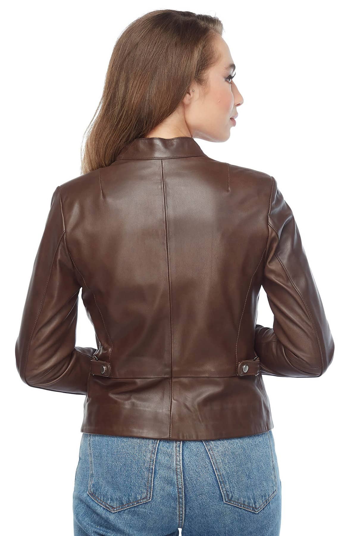 Madison Women's 100 % Real Brown Leather Moto Jacket