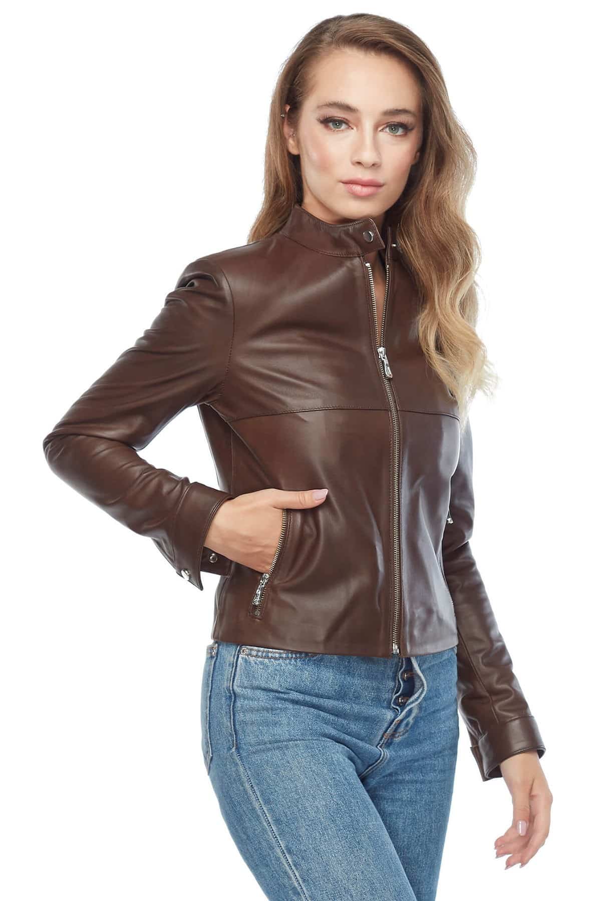 Madison Genuine Brown Moto Leather Jacket Side