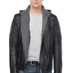 Mahir Bajramoski Men's 100% Real Black Leather Hooded Jacket