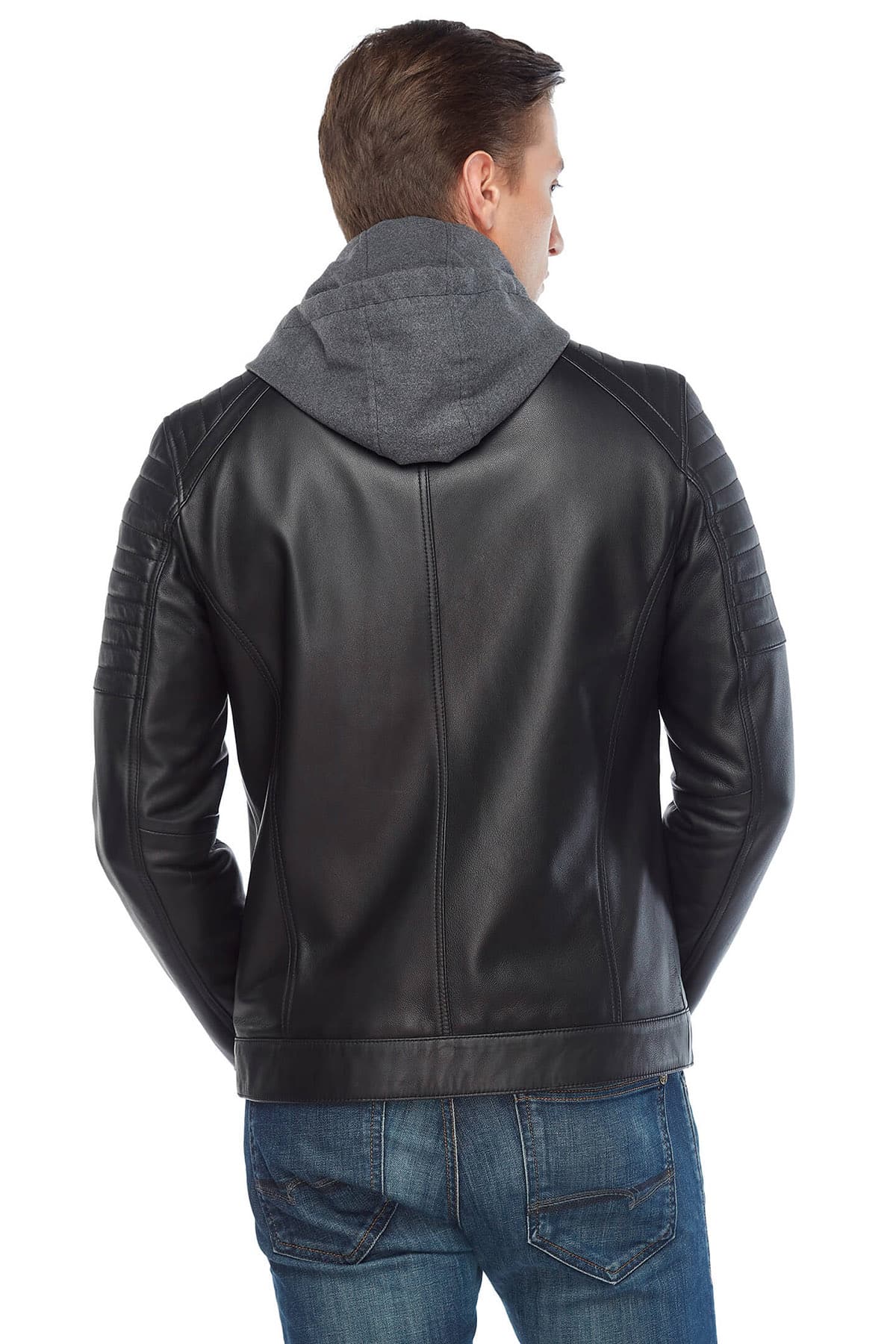 Mahir Bajramoski Men's 100 % Real Black Leather Hooded Jacket