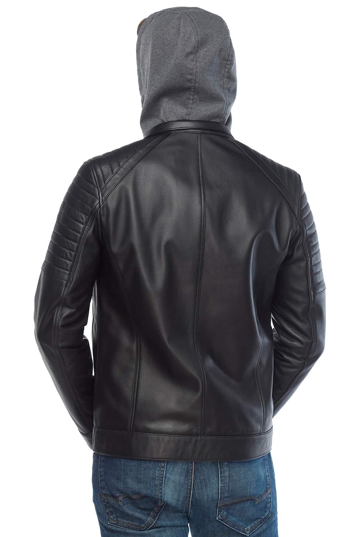 Mahir Bajramoski Men's 100 % Real Black Leather Hooded Jacket