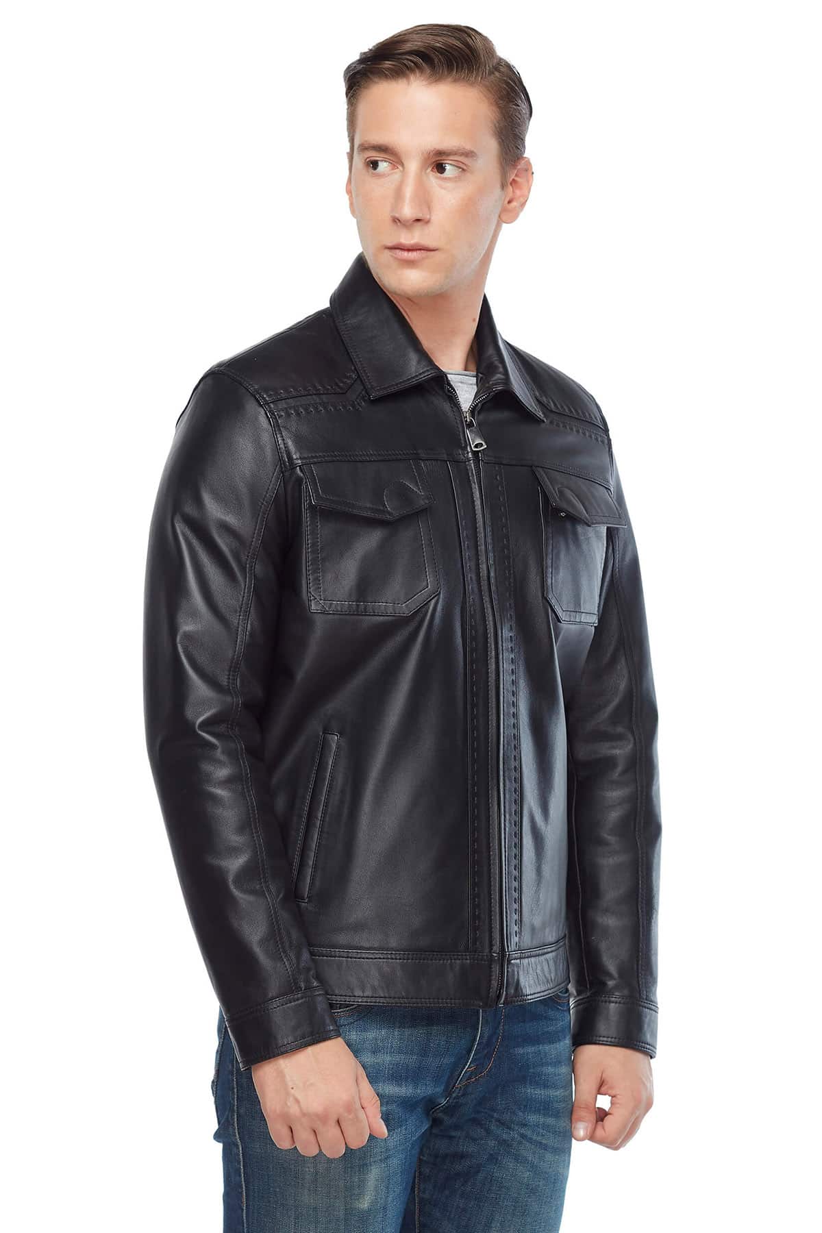 Marco Pointed Leather Jacket Black Side
