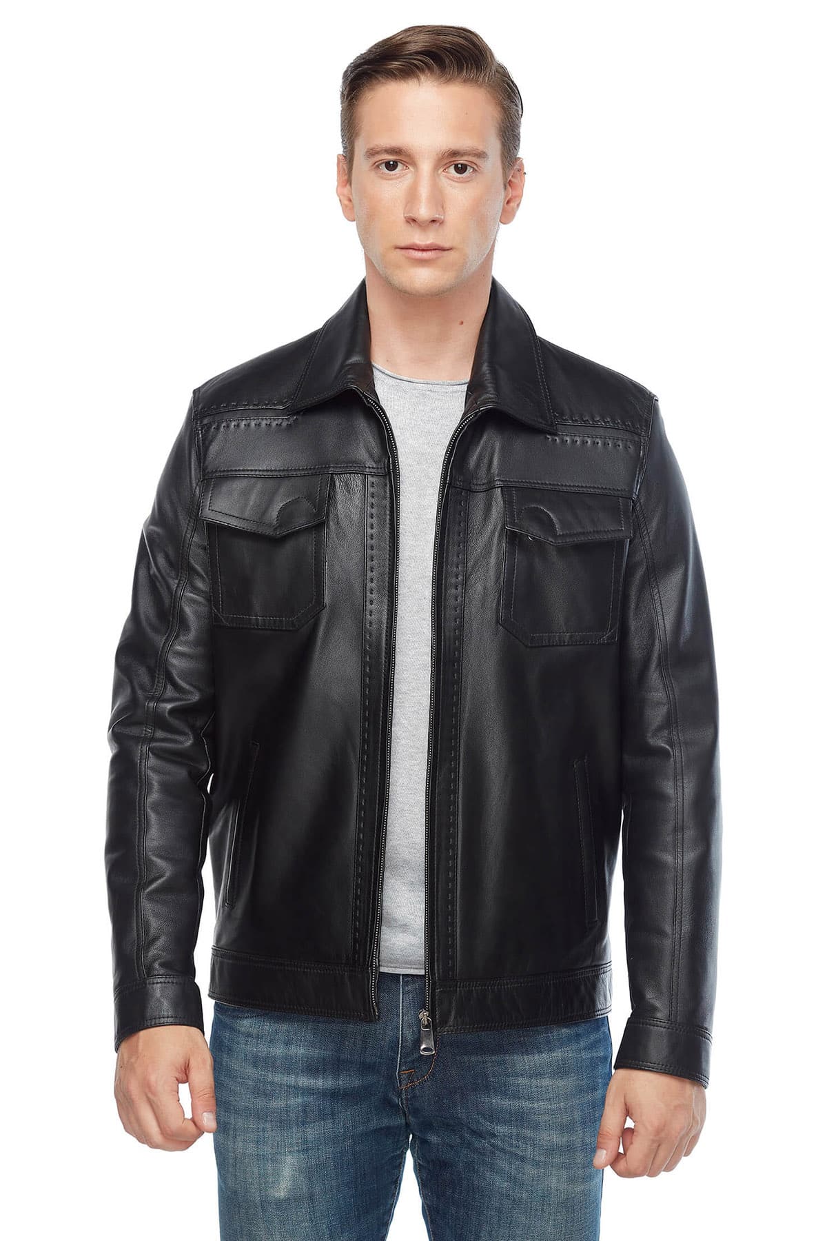 Men's 100 % Real Black Leather Marco Pointed Jacket