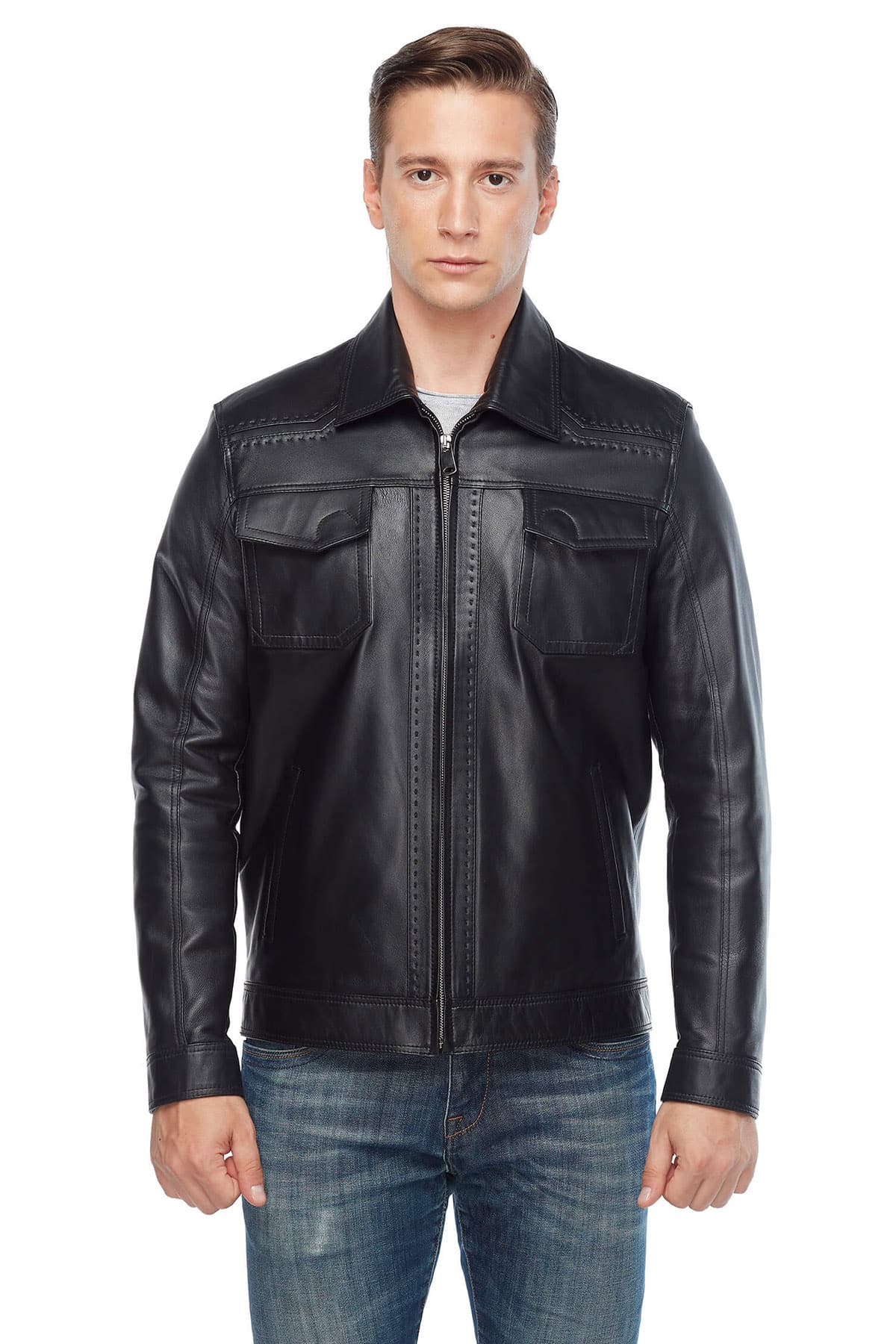 Men's 100 % Real Black Leather Marco Pointed Jacket