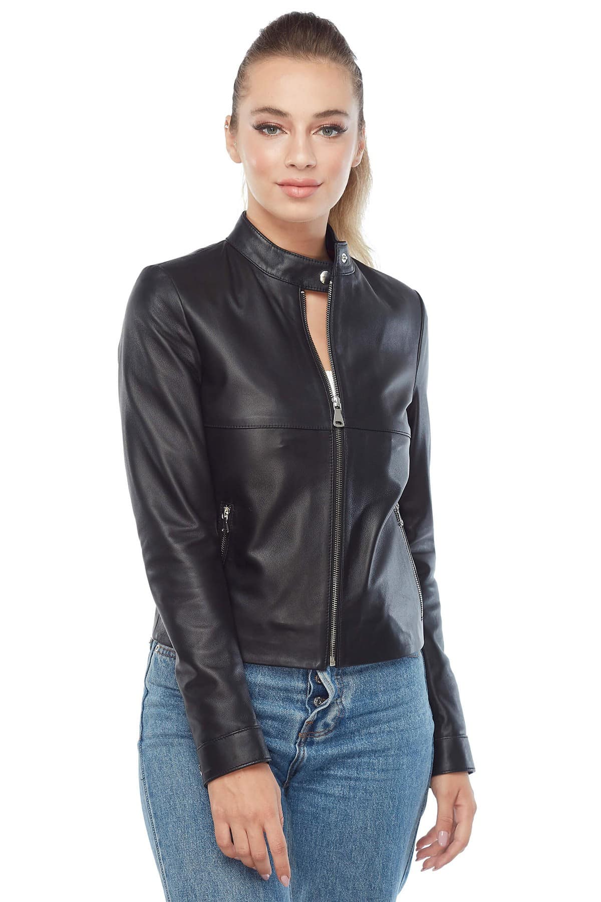 Mia Women's 100% Real Black Leather Moto Jacket