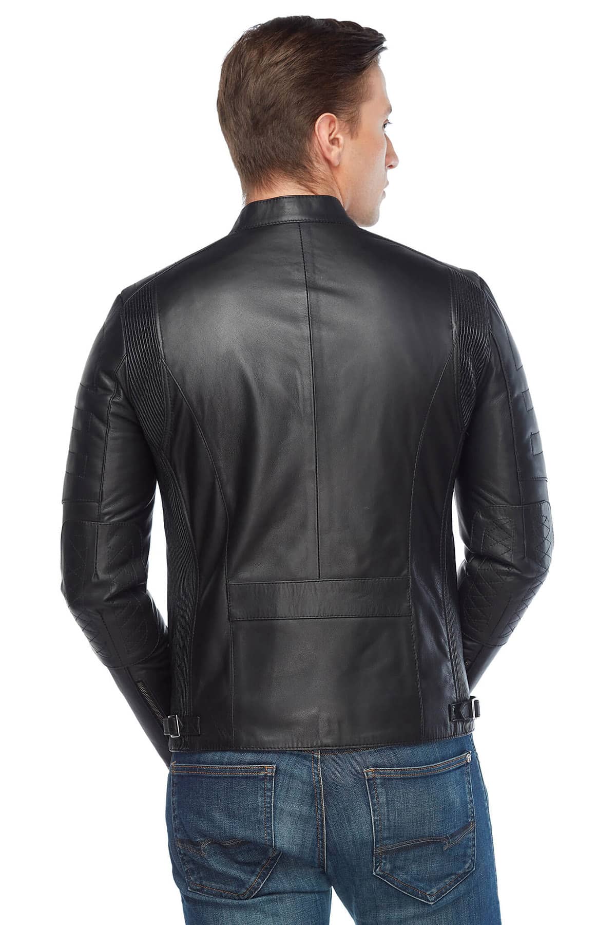 Michail Men’s Sport Leather Jacket in Black Back