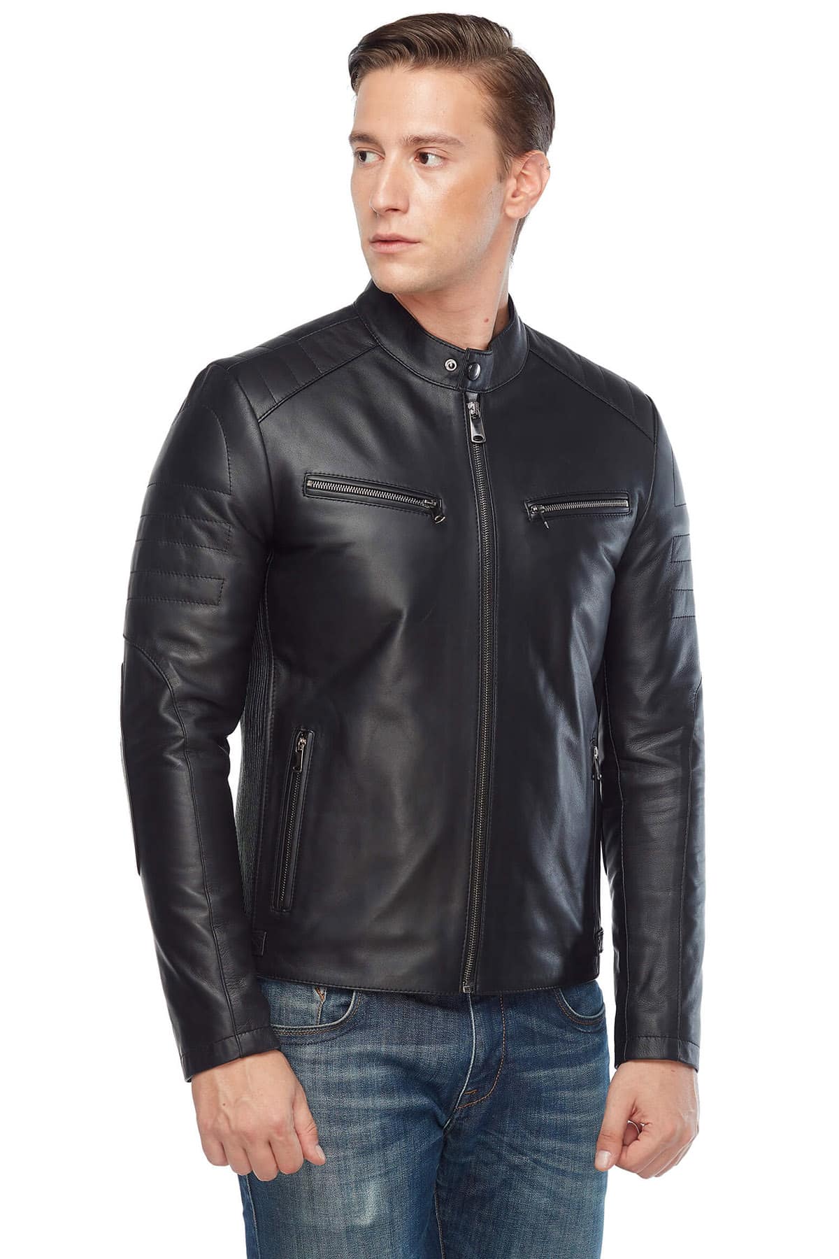 Michail Men's 100 % Real Black Leather Sport Jacket