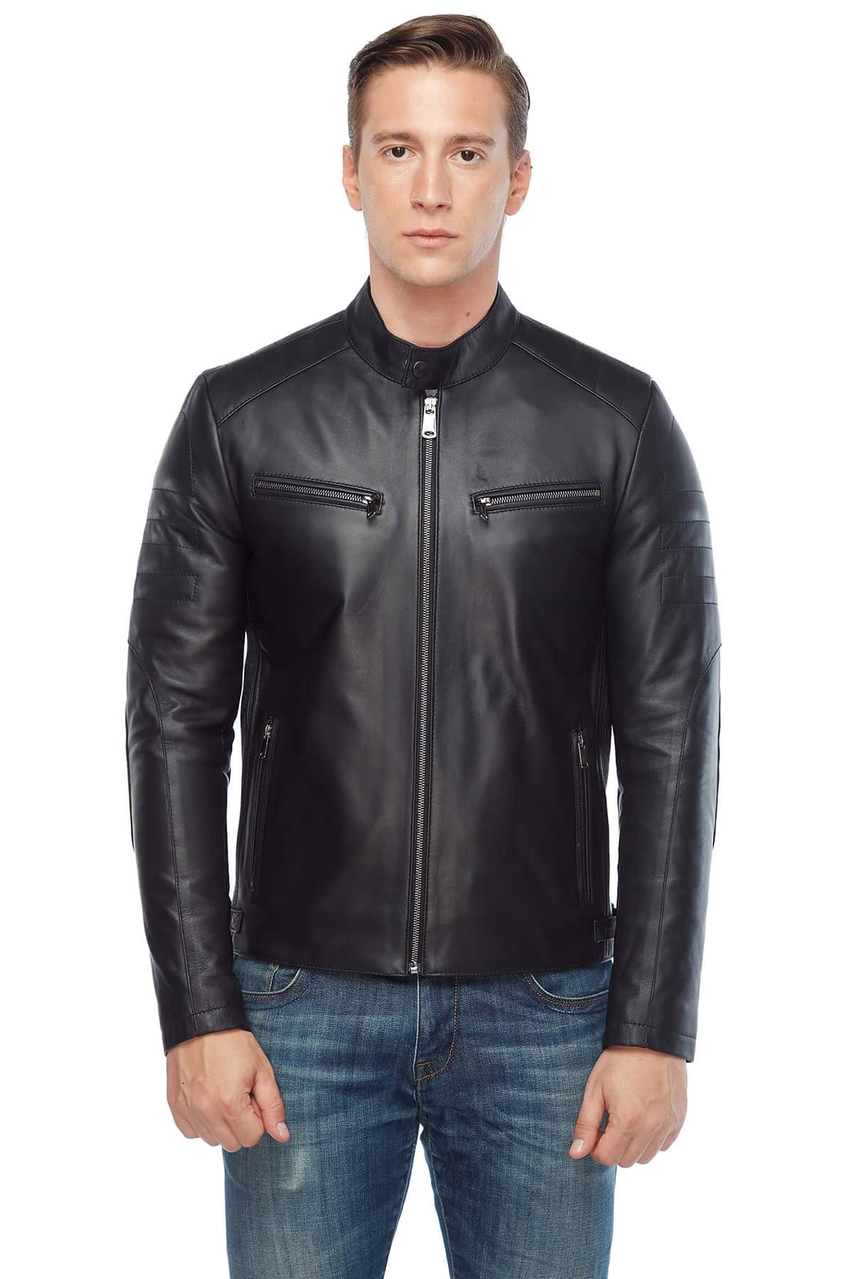 Michail Men’s Sport Leather Jacket in Black2