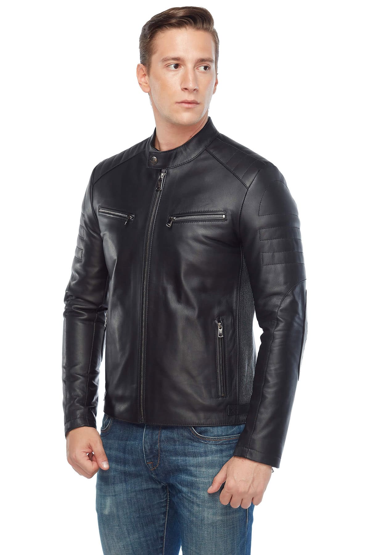 Michail Men's 100 % Real Black Leather Sport Jacket