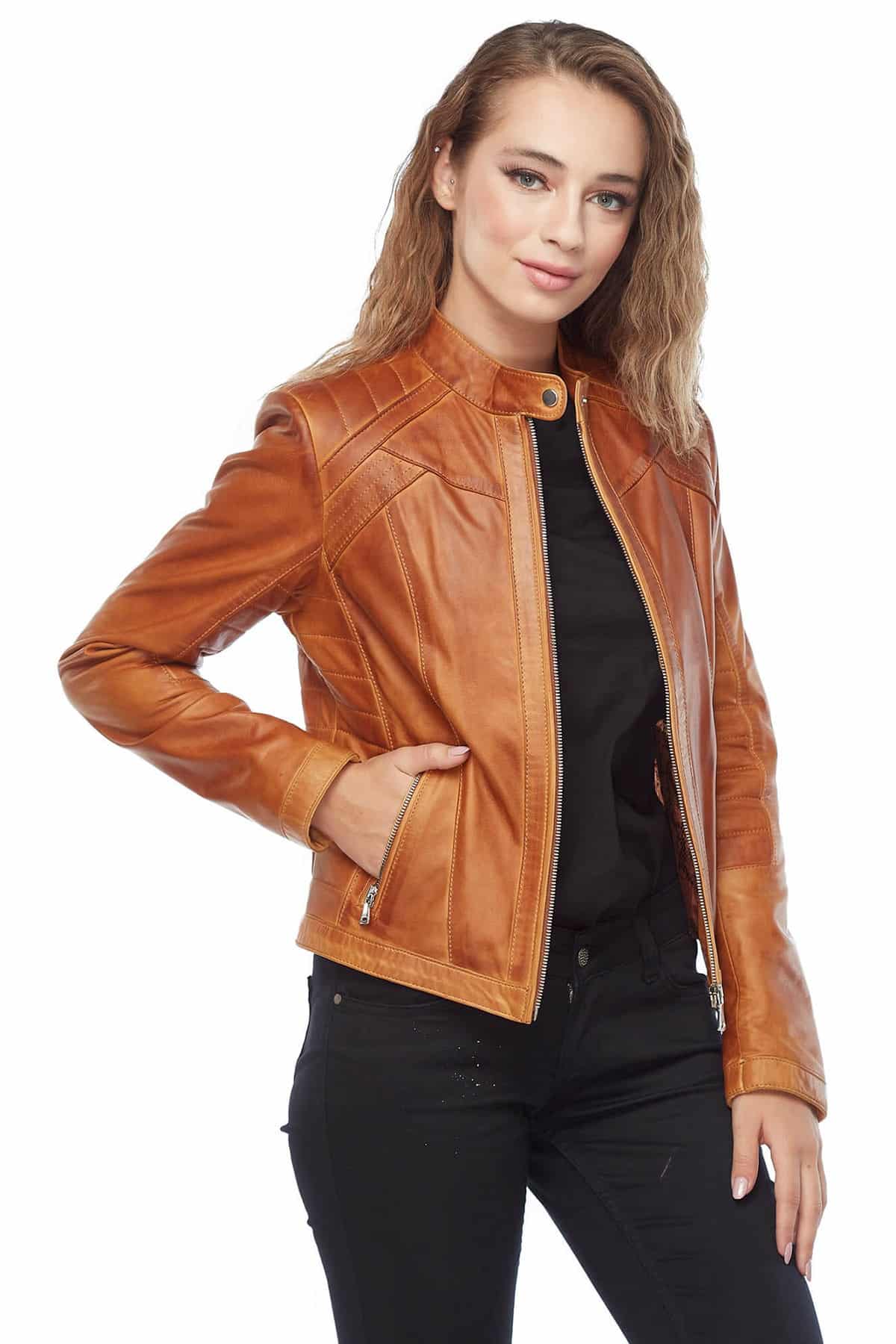 Millie Brady Women's 100 % Real Brown Leather Waxed Jacket