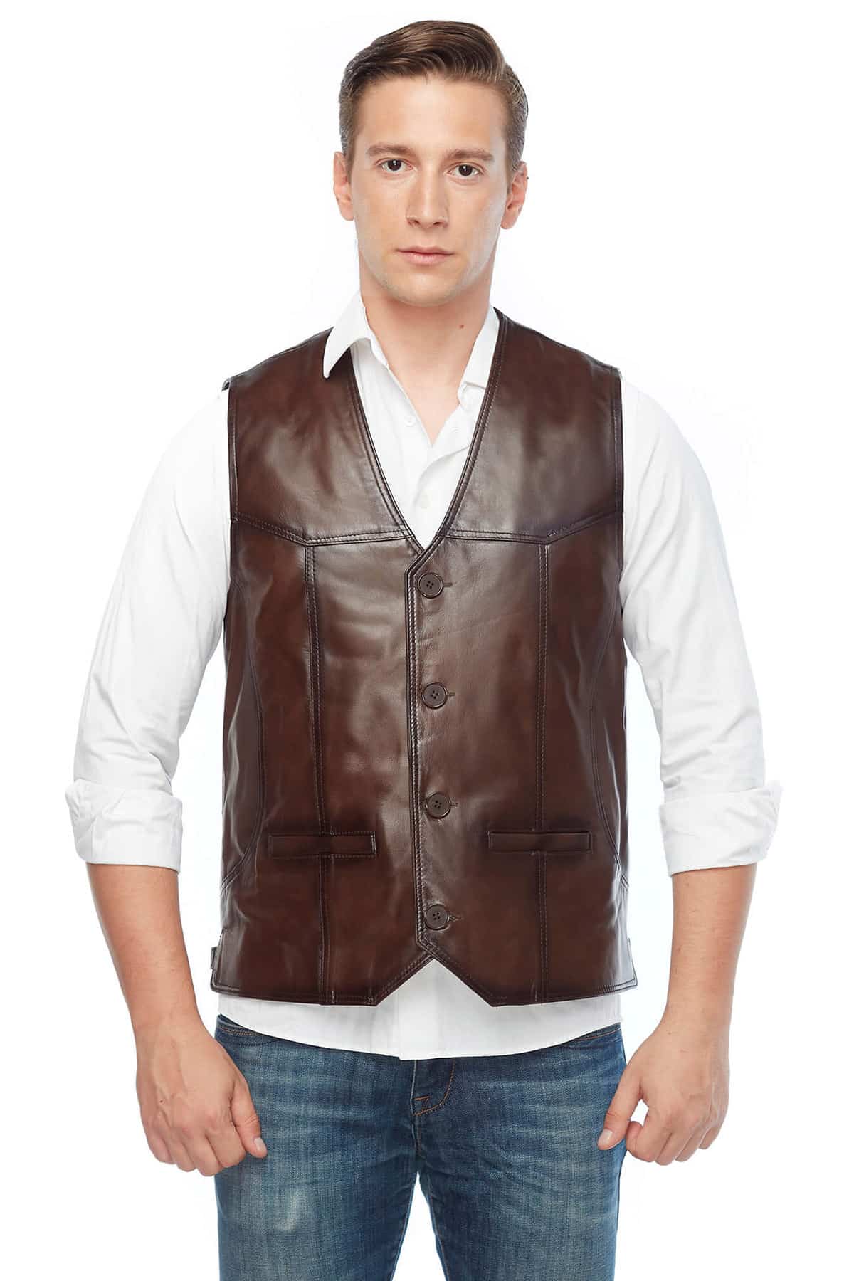 Mens Sleeveless Genuine Sheep Leather Gilet Vest Waistcoat Puffer Jacket 5  Color