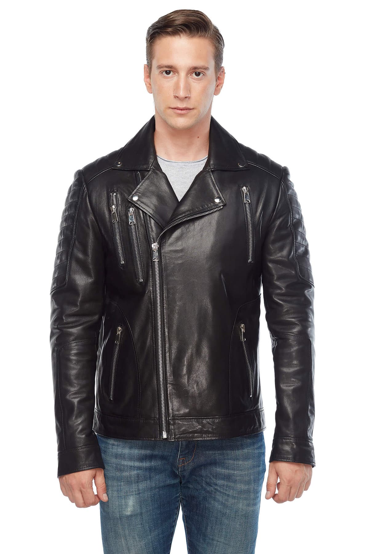 Oris Men's 100 % Real Black Leather Motorcycle Jacket