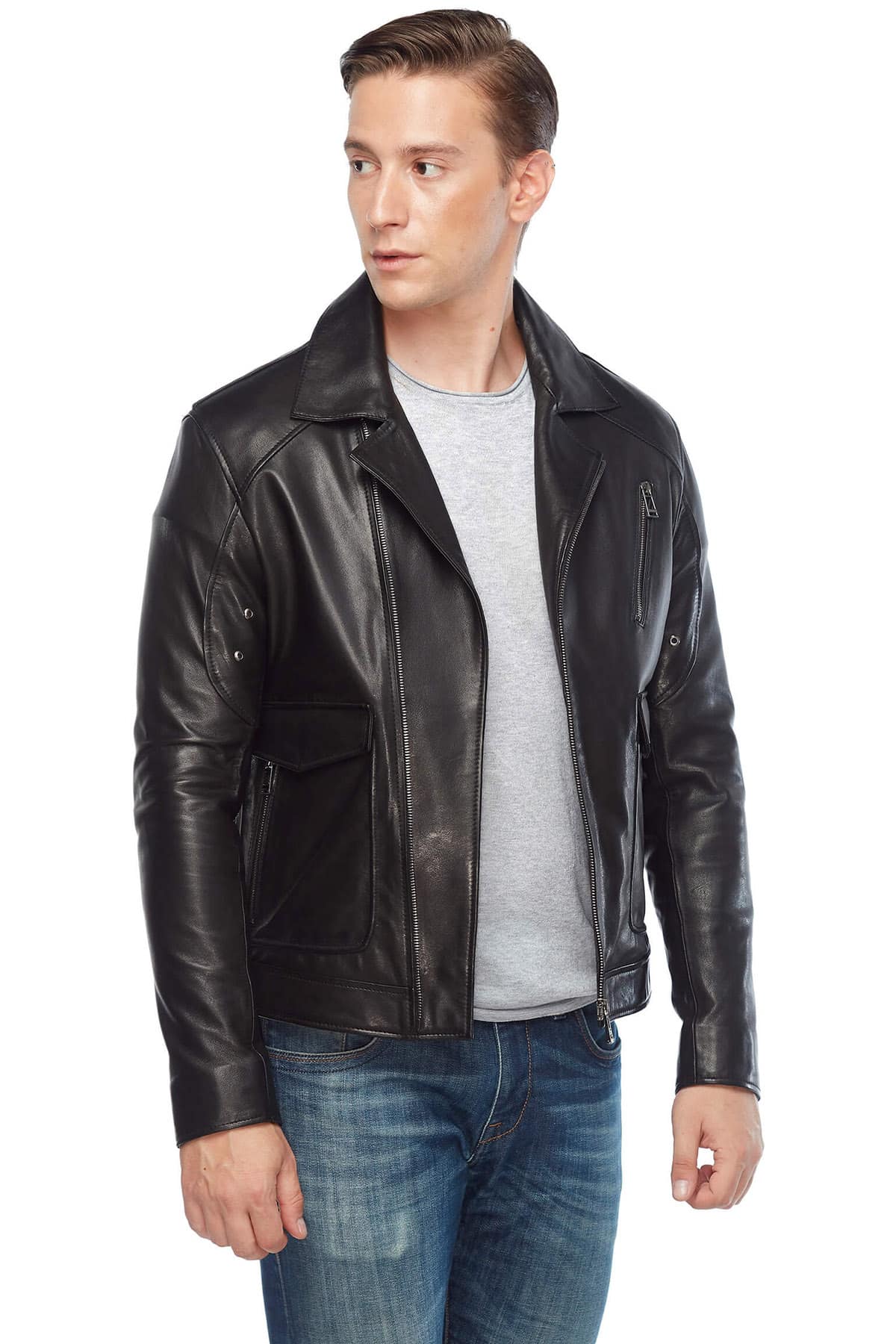 Orlando Bloom Genuine Leather Coat Black Side