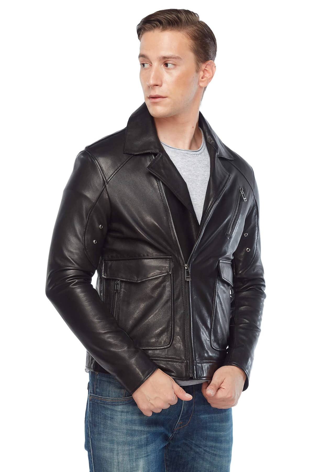 Orlando Bloom Men's 100 % Real Black Leather Jacket