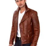 Rupert Men's 100% Real Copper Brown Leather Biker Diamond Jacket
