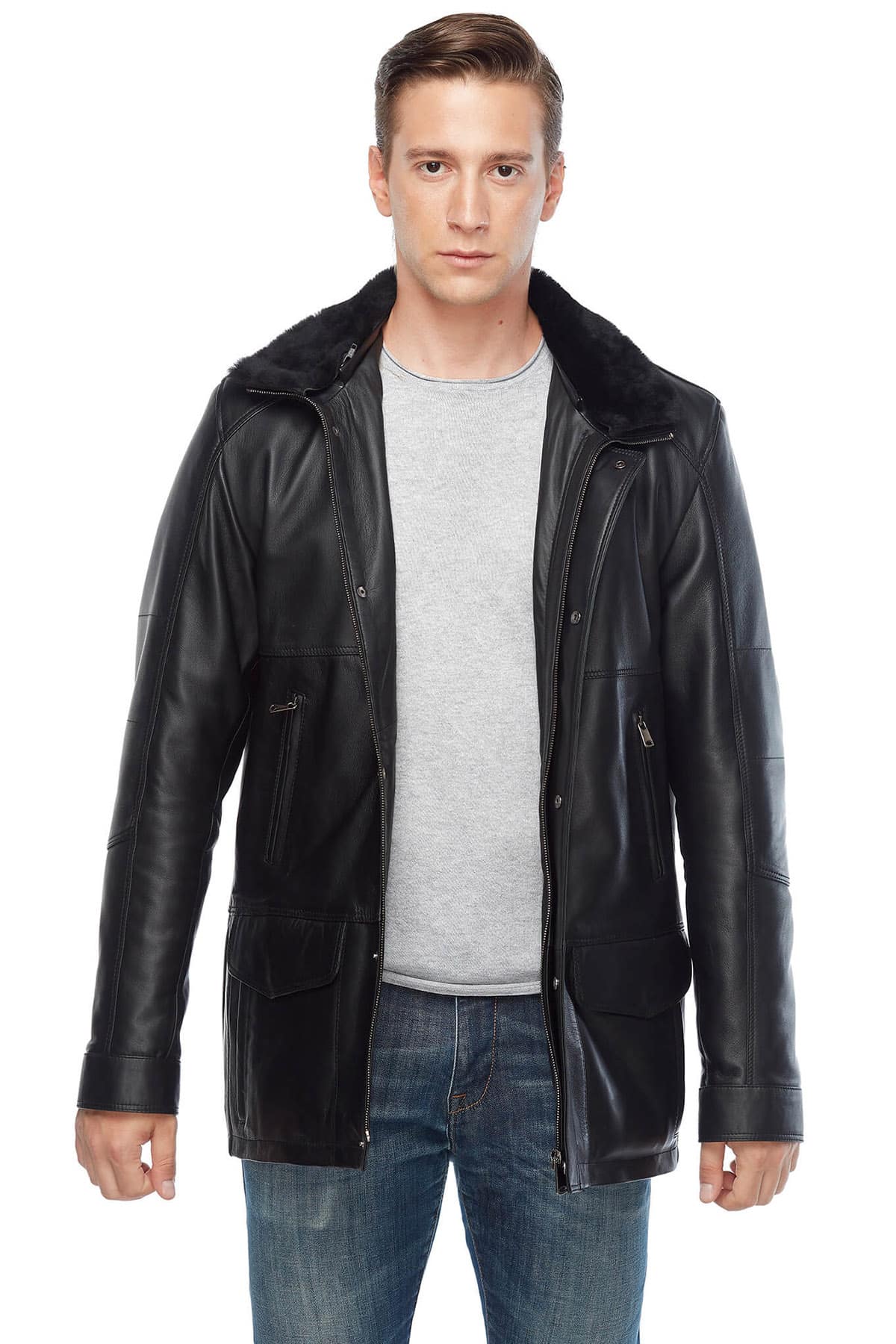 Sam Webb Men's 100 % Real Black Leather Coat