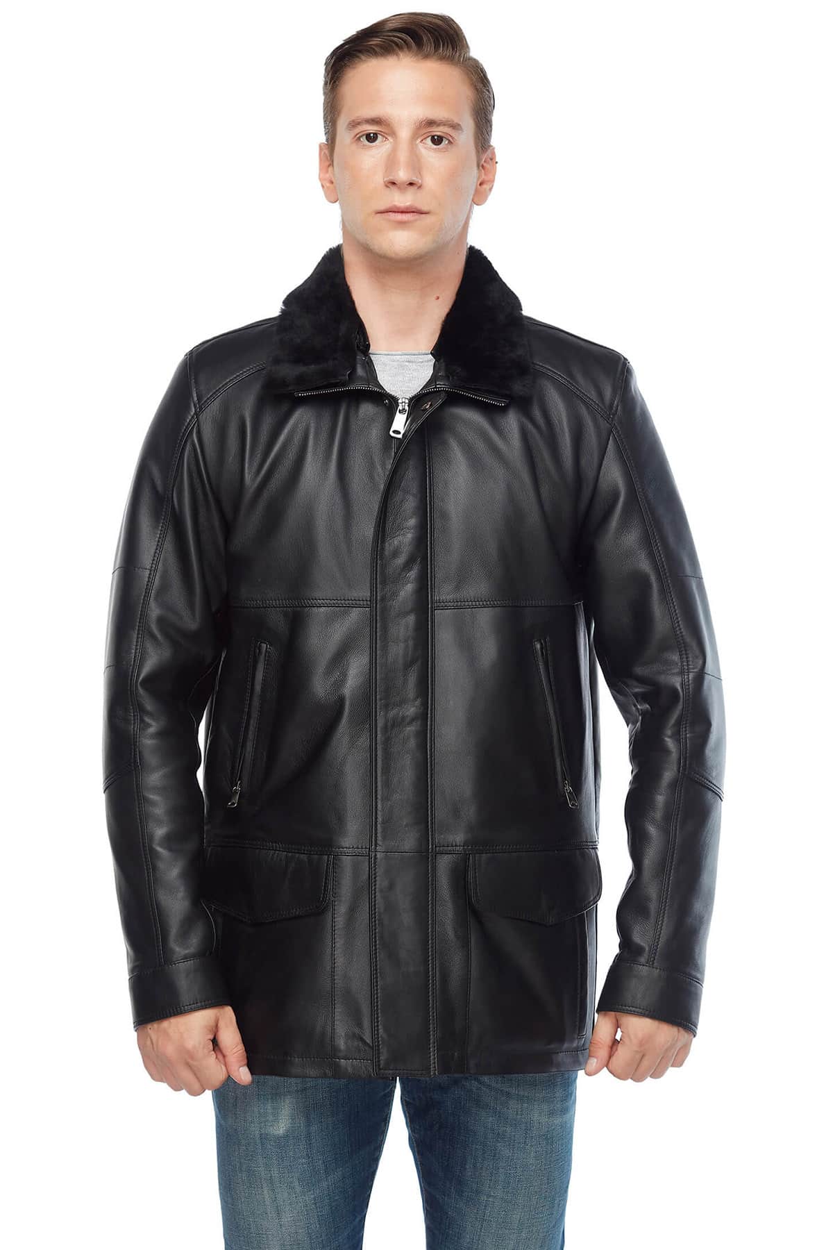 Sam Webb Men's 100 % Real Black Leather Coat