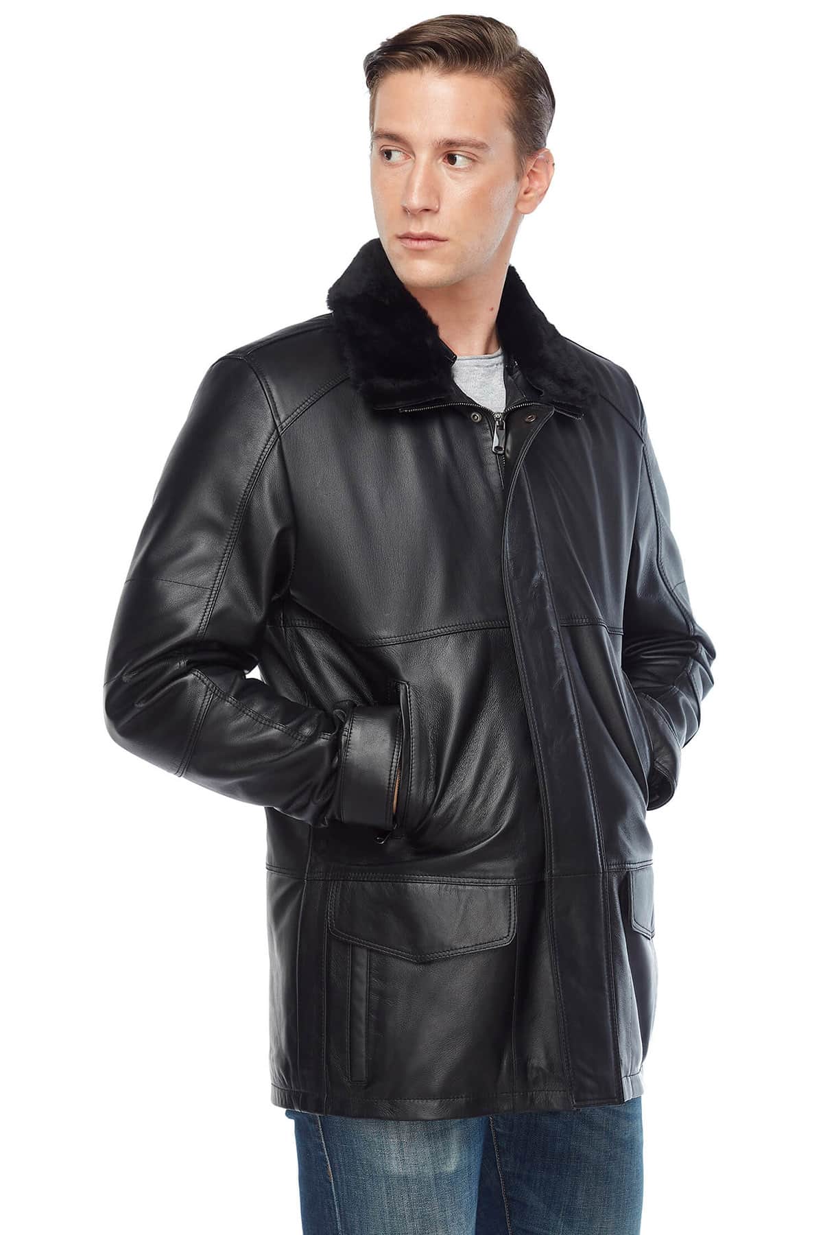 Sam Webb Men's 100 % Real Black Leather Coat