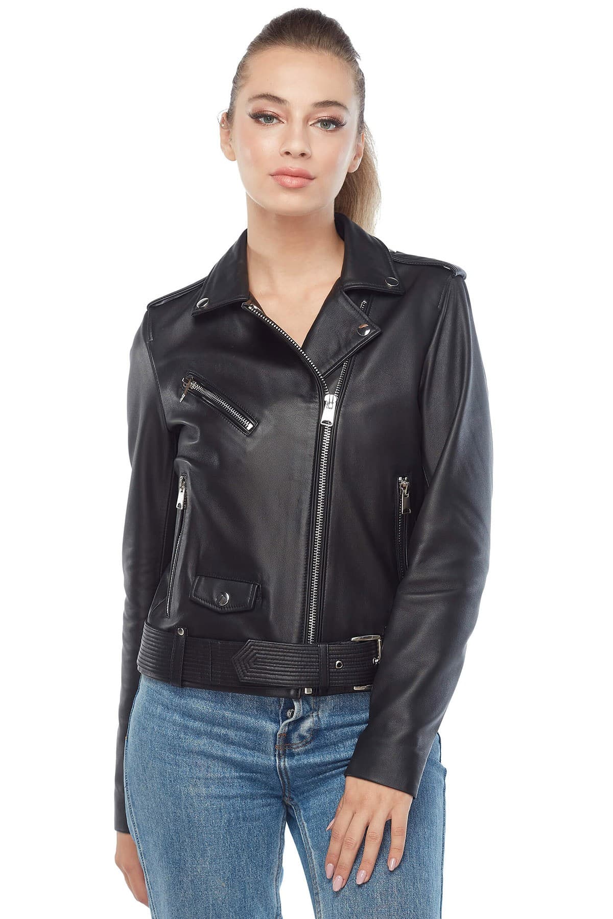 Sandra Women's 100 % Real Black Leather Motocycle Jacket