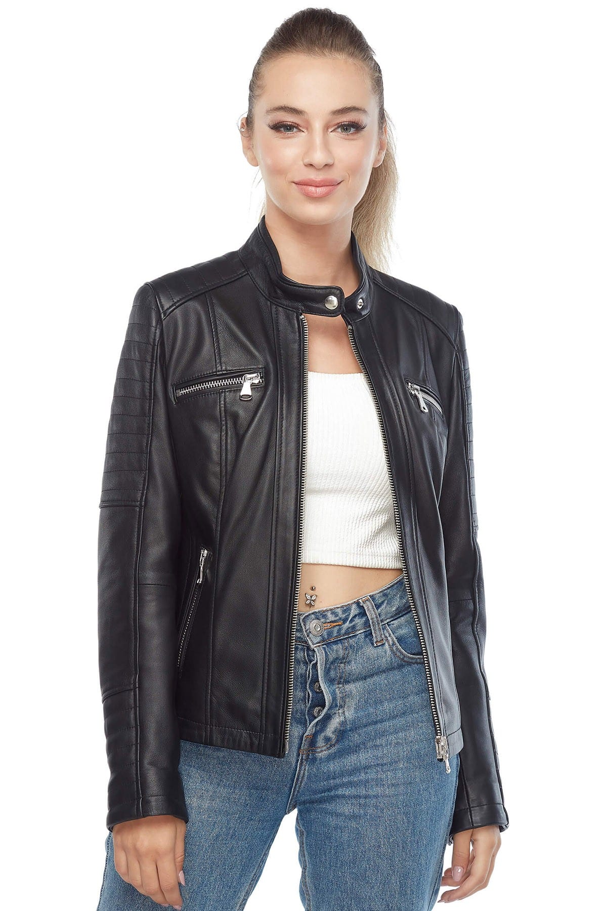 Sarah Archer Genuine Leather Jacket in Black2
