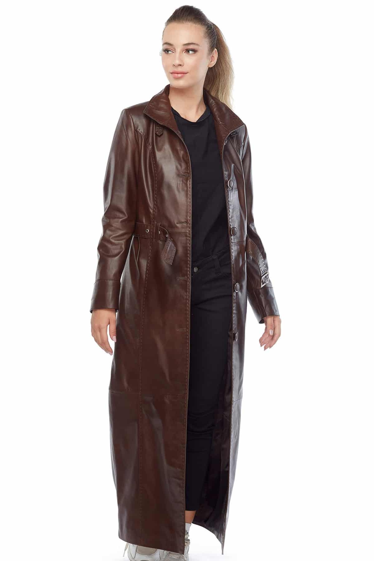 You've Searched Womens Brown Real Leather Long Trench Coat