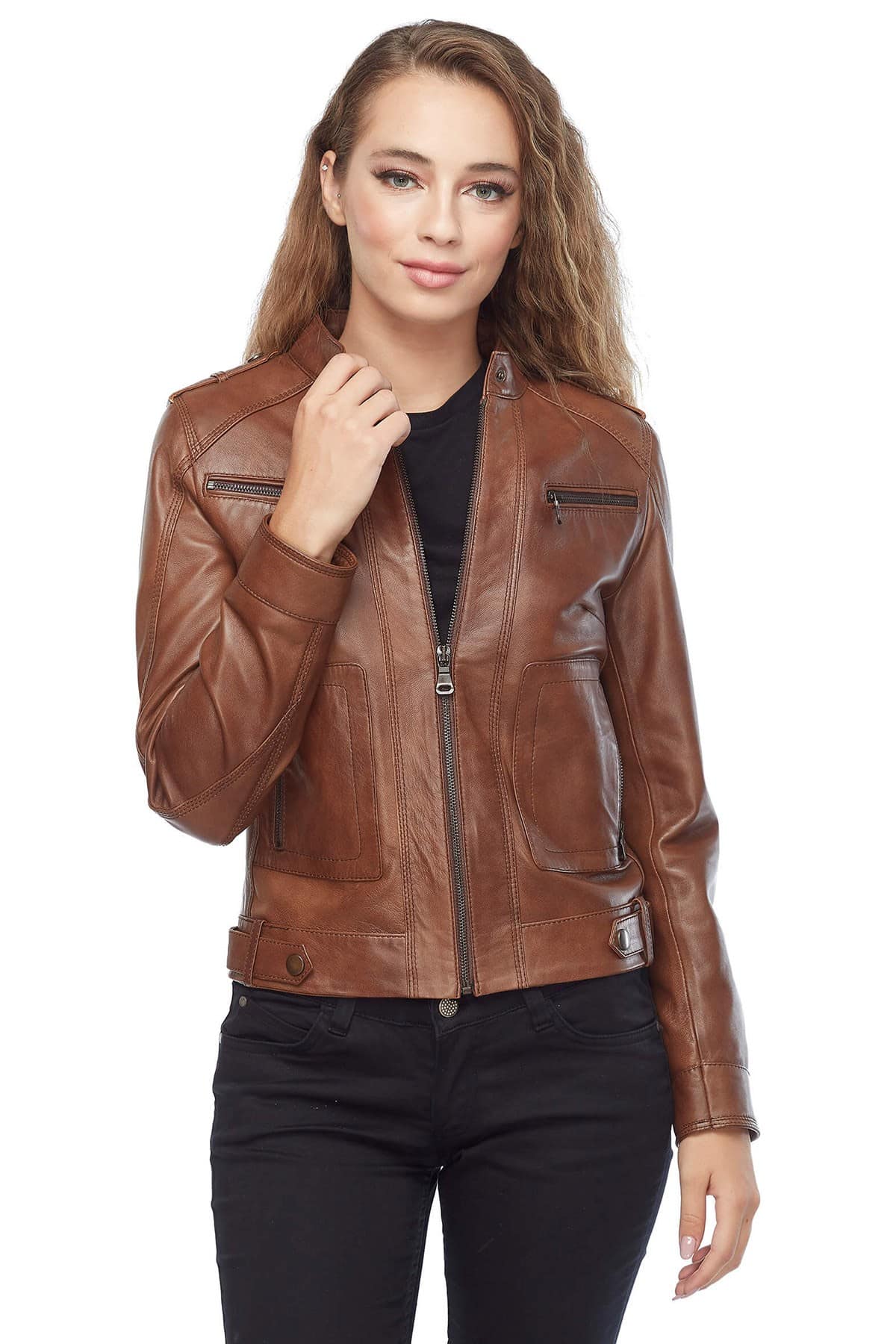 Sofia Genuine Leather Women’s Jacket Brown2