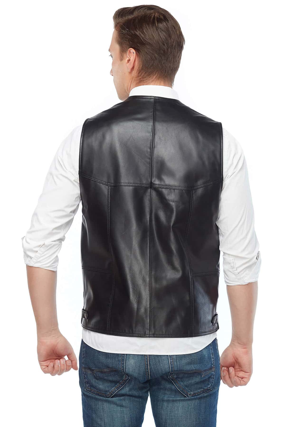 Sonny Hall Men’s Black Leather Vest Back