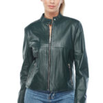 Sophia Women's 100% Real Green Leather Moto Jacket