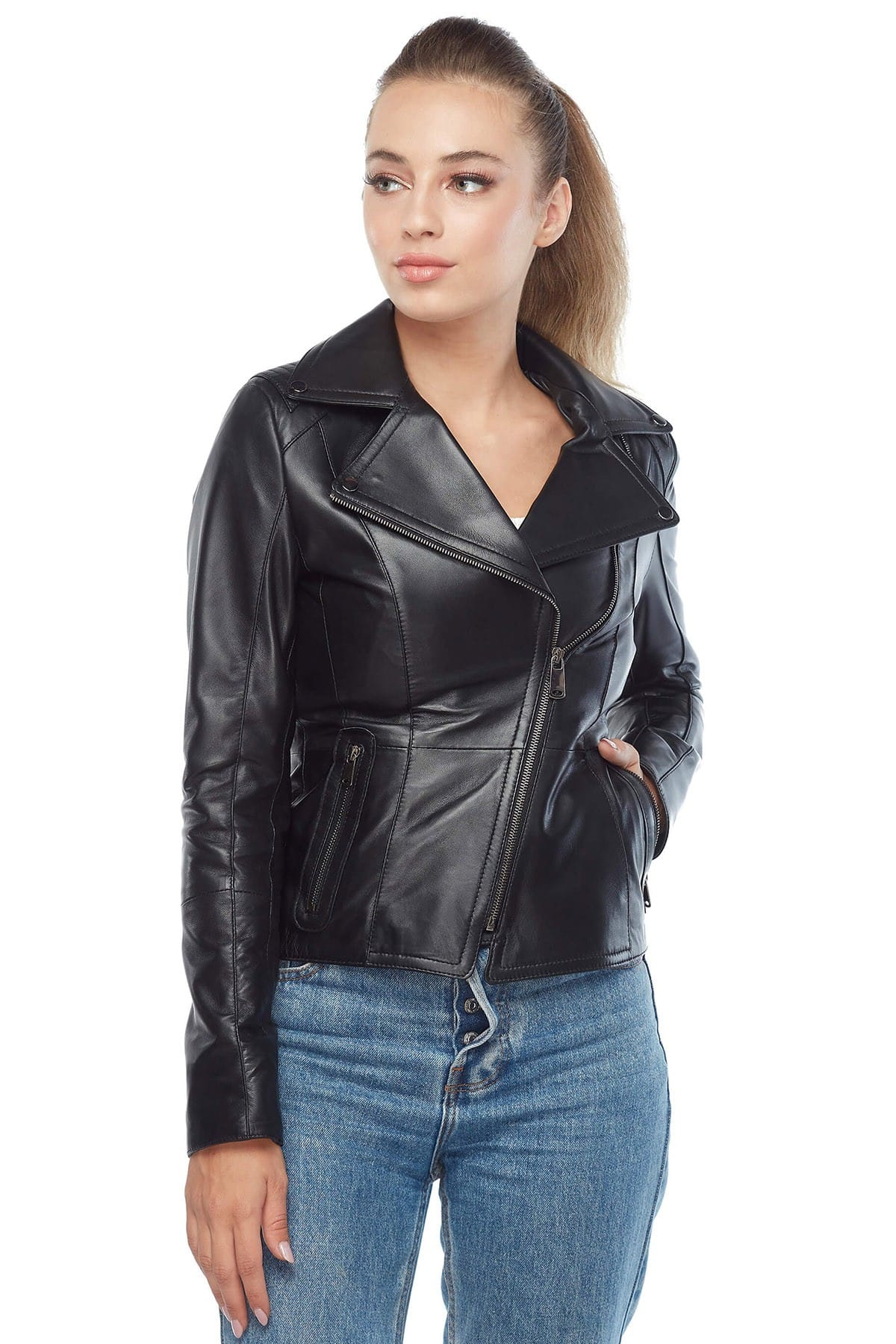 Sylvia Women's 100 % Real Black Leather Sport Biker Jacket