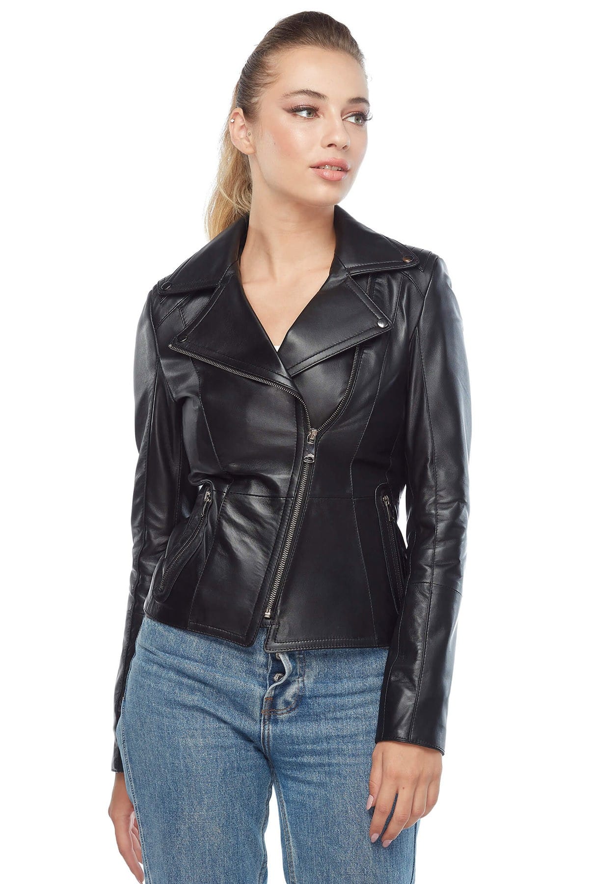 Sylvia Women's 100 % Real Black Leather Sport Biker Jacket