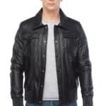 Will Chalker Men's 100% Real Black Leather Bomber Jacket