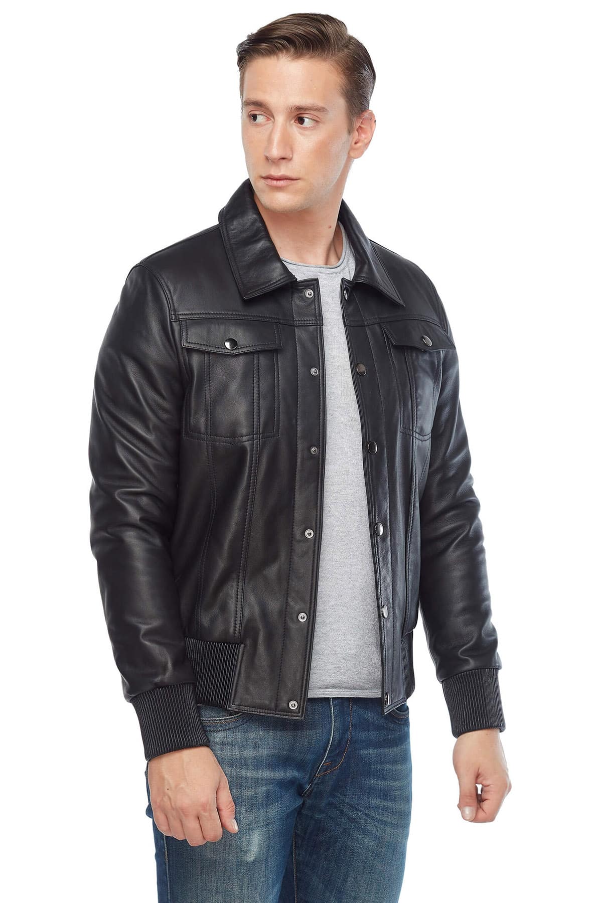 Will Chalker Genuine Leather Bomber Jacket Black Side
