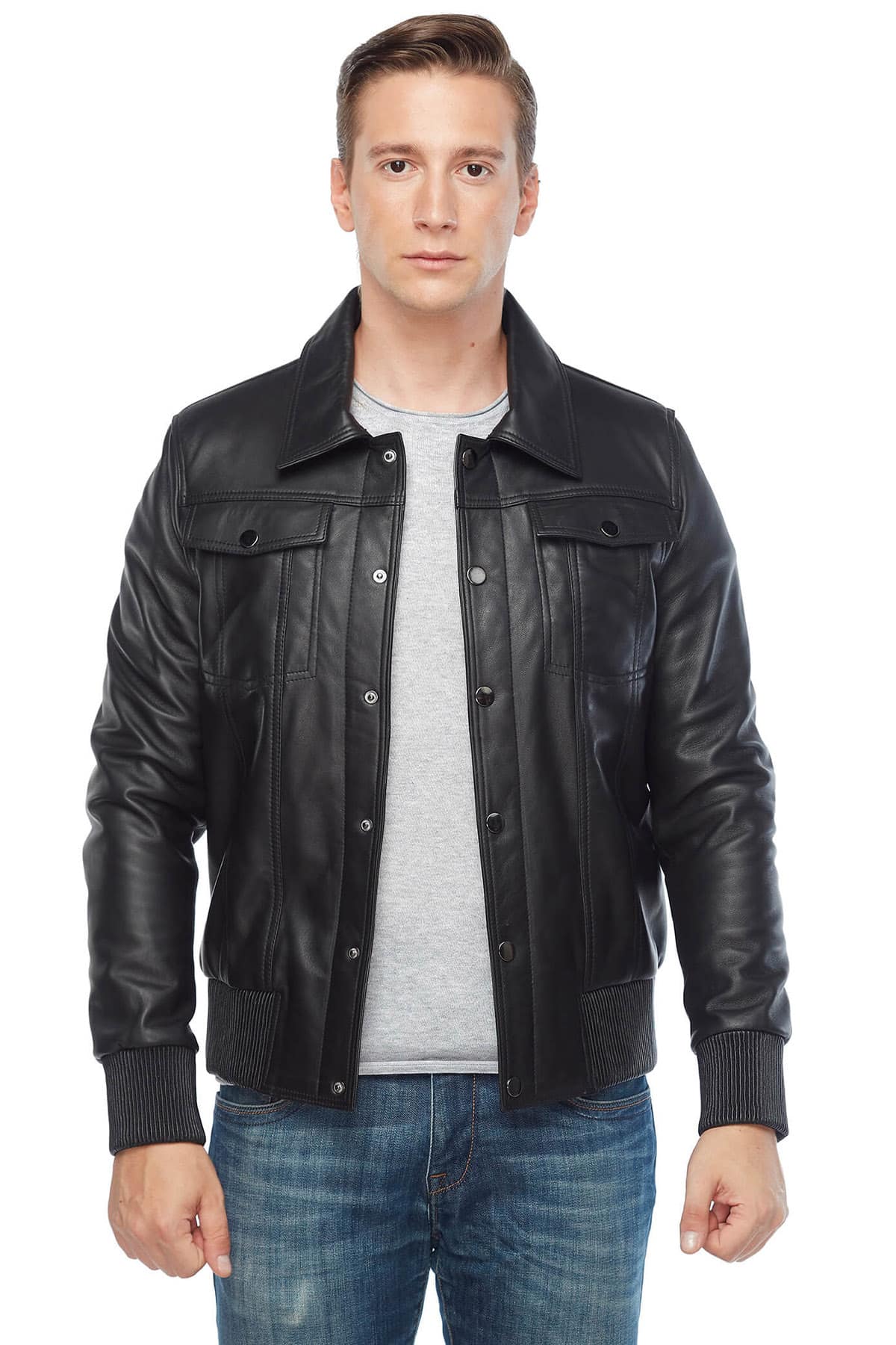 Will Chalker Men's 100 % Real Black Leather Bomber Jacket