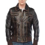 Will Chalker Men's 100% Real Brown Leather Bomber Real Distressed Jacket