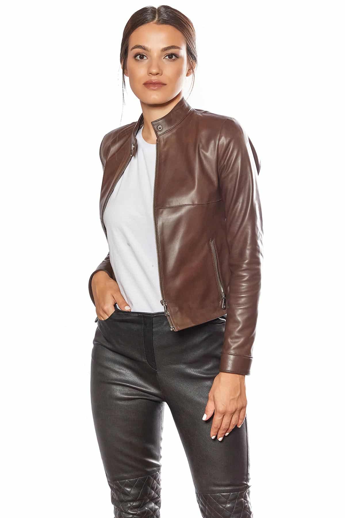 Flora Women's 100 % Real Brown Leather Jacket