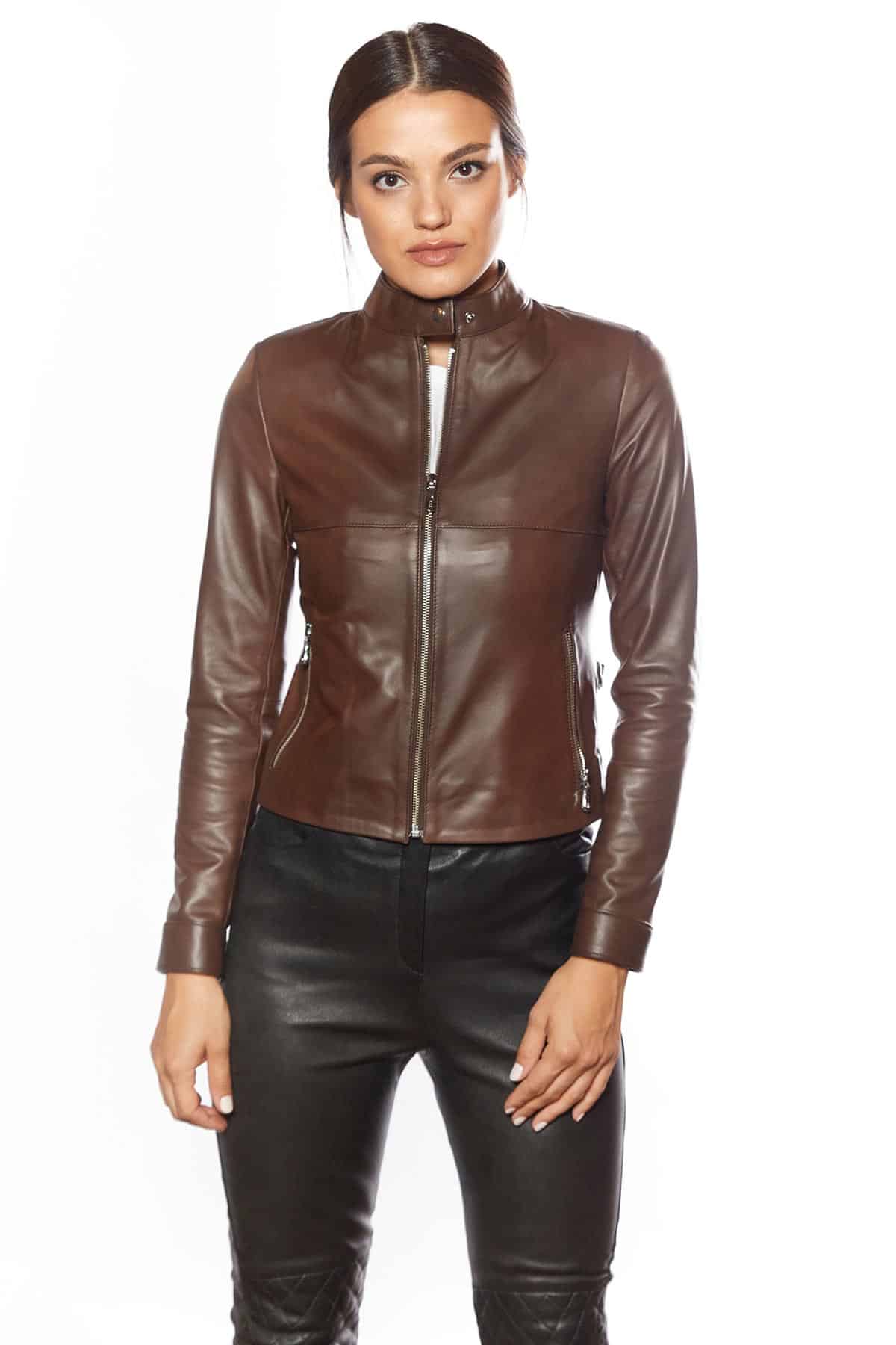 Flora Women's 100 % Real Brown Leather Jacket