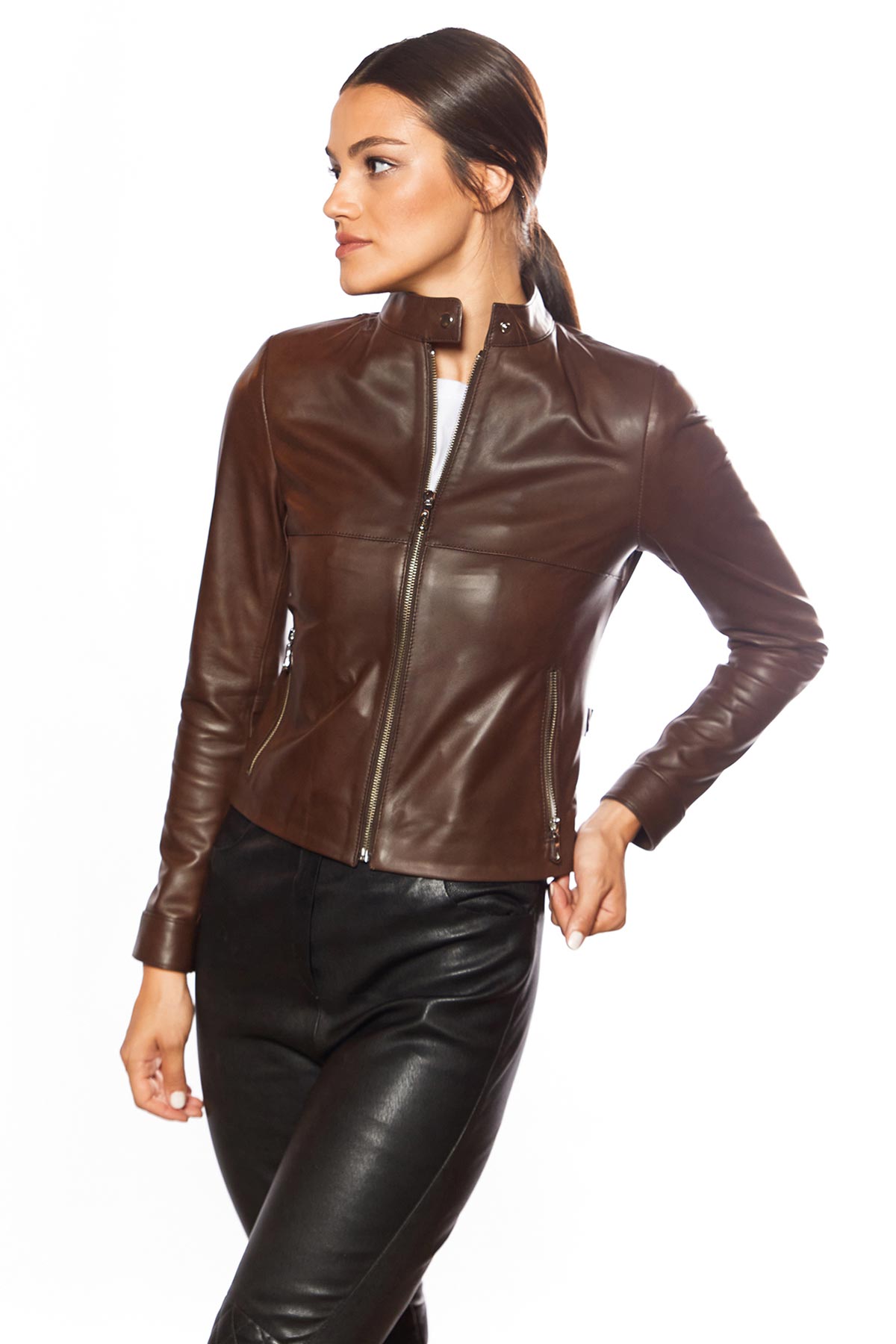 Flora Women's 100 % Real Brown Leather Jacket