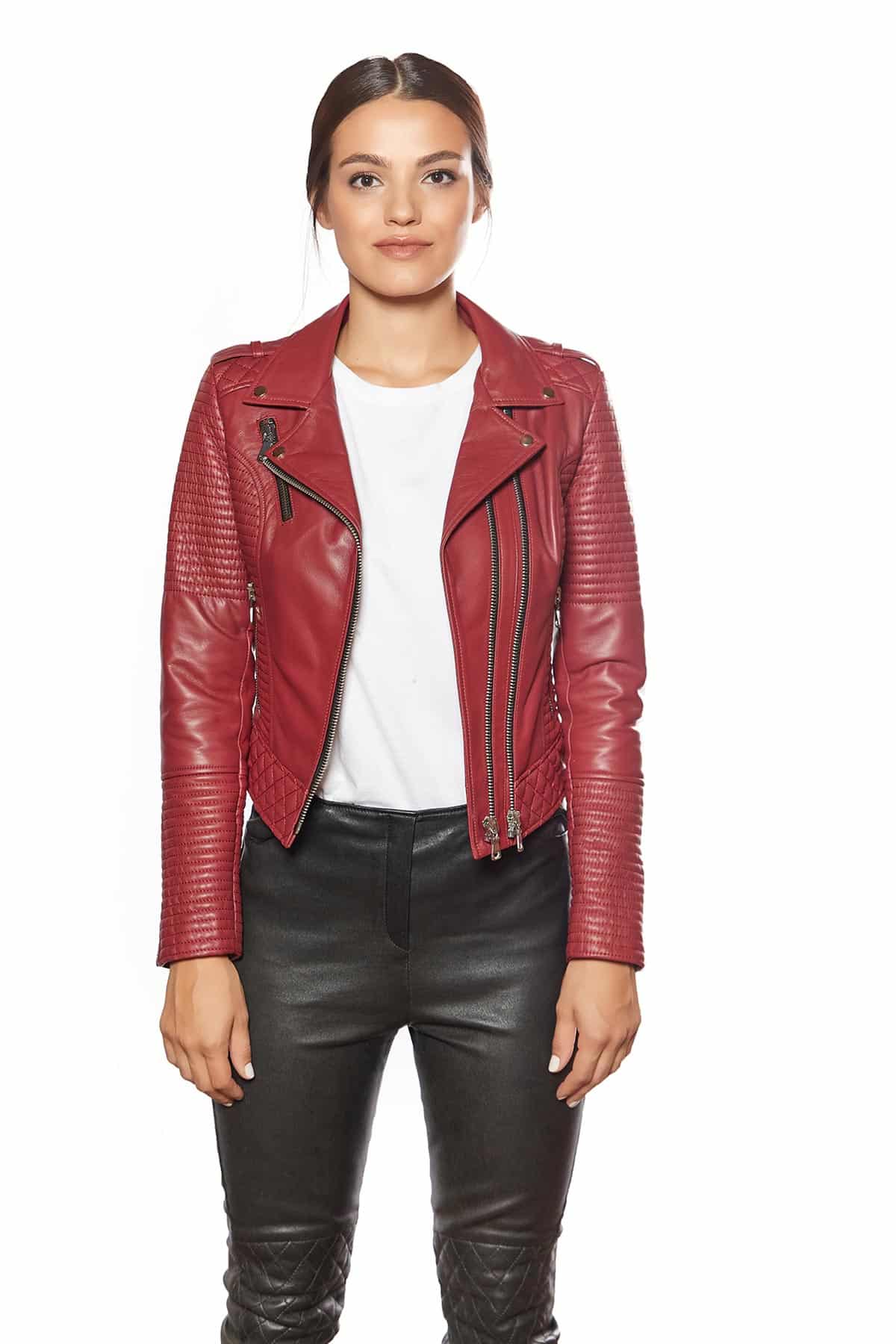 Womens Moto Red Leather Jacket – Biker Style Leather Jacket