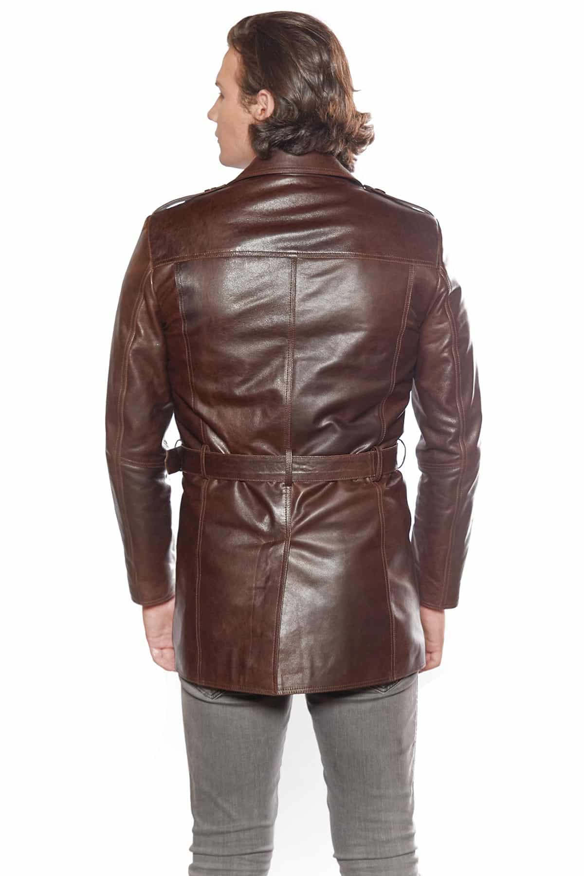 Men's 100% Real Brown Leather Trench Coat