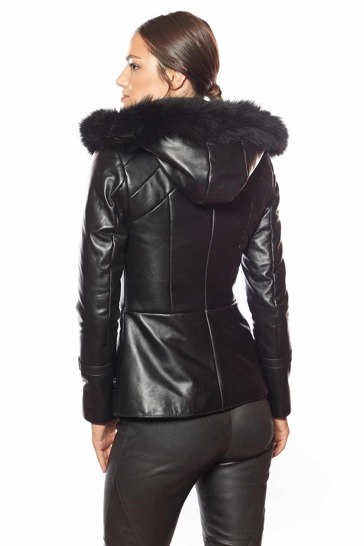 Black Hooded Women’s Leather Coat – Urban Fashion Studio