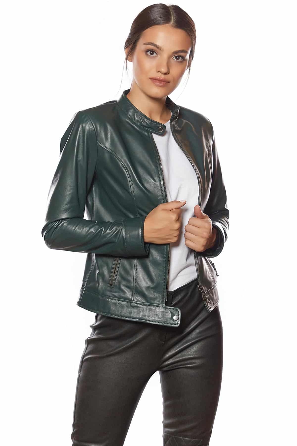 leather jacket green