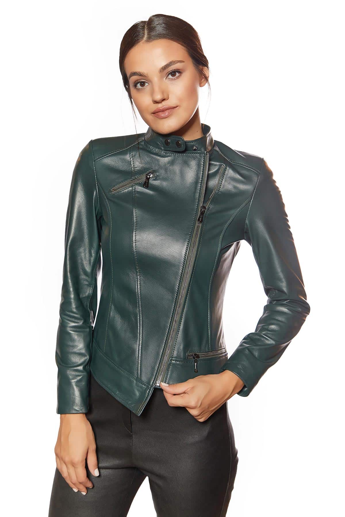 Francesca Women's 100 % Real Green Leather Jacket